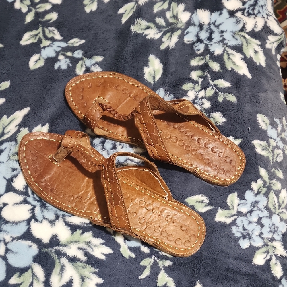 Brown Leather Sandals with Hand-Stitched Details